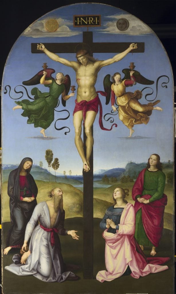 Raphael, <i>The Crucified Christ with the Virgin Mary, Saints and Angels (The Mond Crucifixion)</i> (ca. 1502-3). © The National Gallery, London