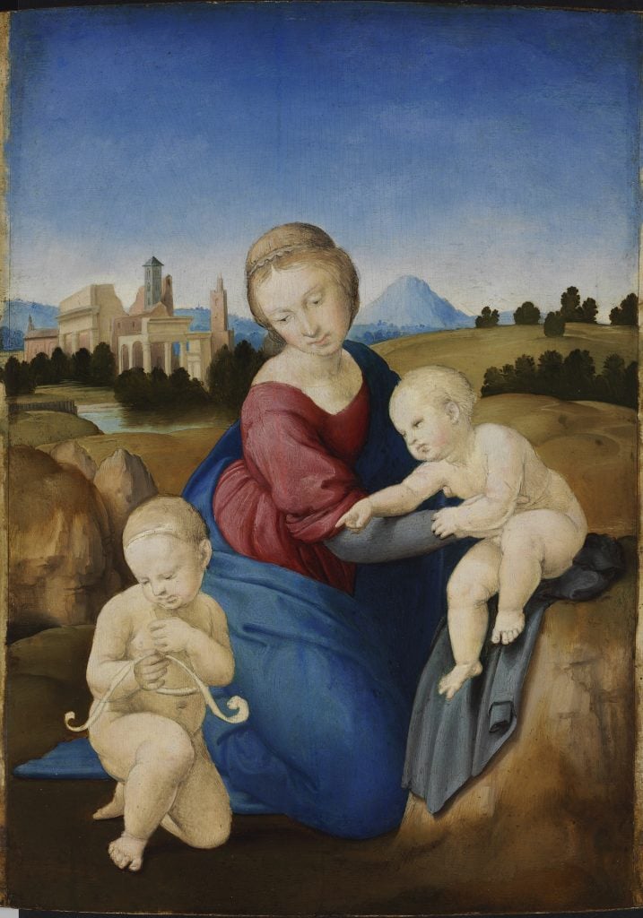 Raphael, <i>Virgin and Child with the Young Saint John the Baptist (The Esterházy Madonna)</i> (ca. 1508). © Szépmuvészeti Múzeum - Museum of Fine Arts Budapest, 2020.