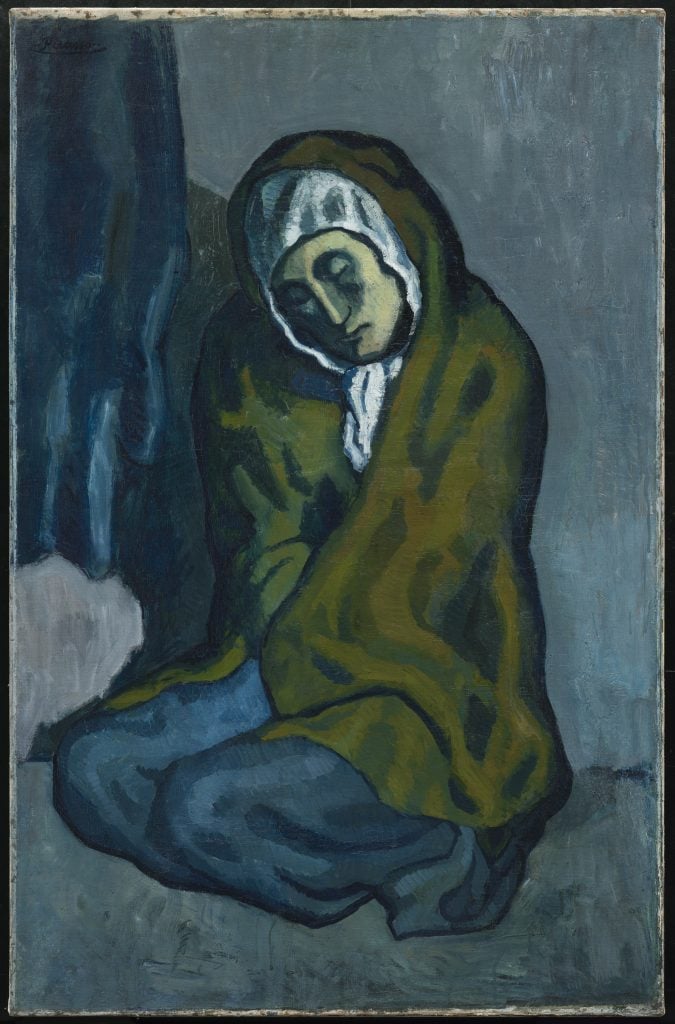 Pablo Picasso, Crouching Beggarwoman (1902). © 2022 Estate of Pablo Picasso / Artists Rights Society (ARS), New York