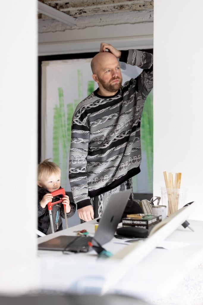 Artist Robertas Narkus in his studio. Courtesy of the artist.