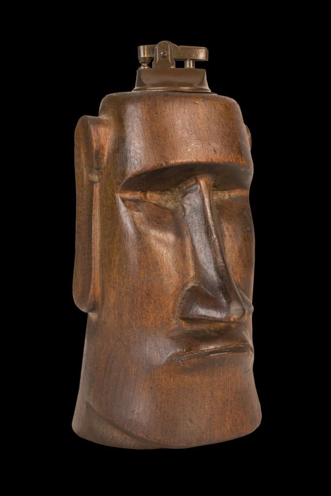 An “Aku aku” Moai lighter design carved by LeRoy Schmaltz. Courtesy of Peekaboo Gallery.