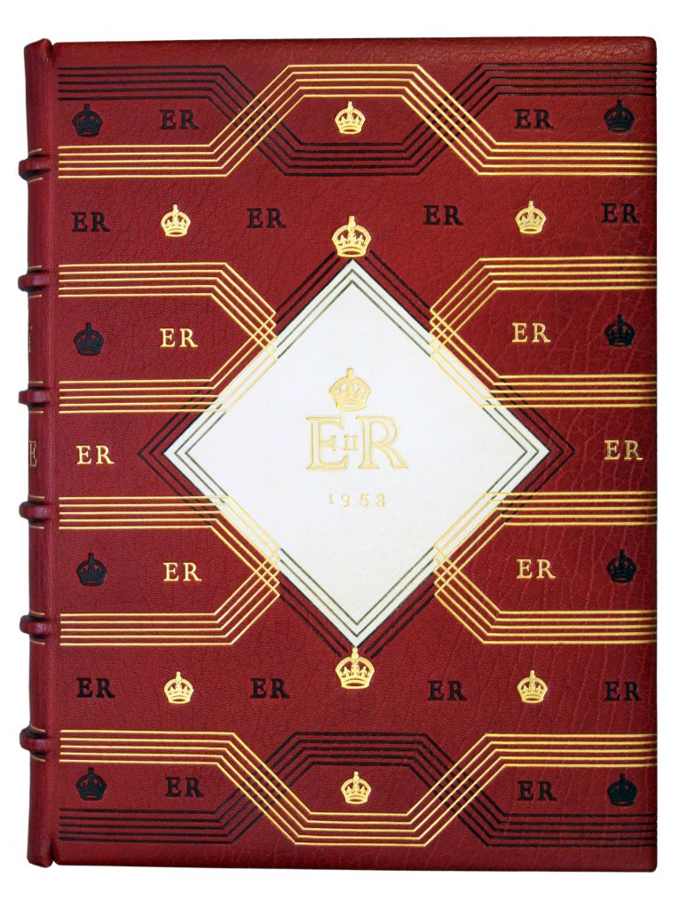 The Holy Bible containing the Old and New Testaments. Oxford University Press, 1953 a replica of the Bible presented to Her Majesty Queen Elizabeth II at her Coronation June 2, 1953. Private Collection. Photo courtesy of Sotheby's London. 
