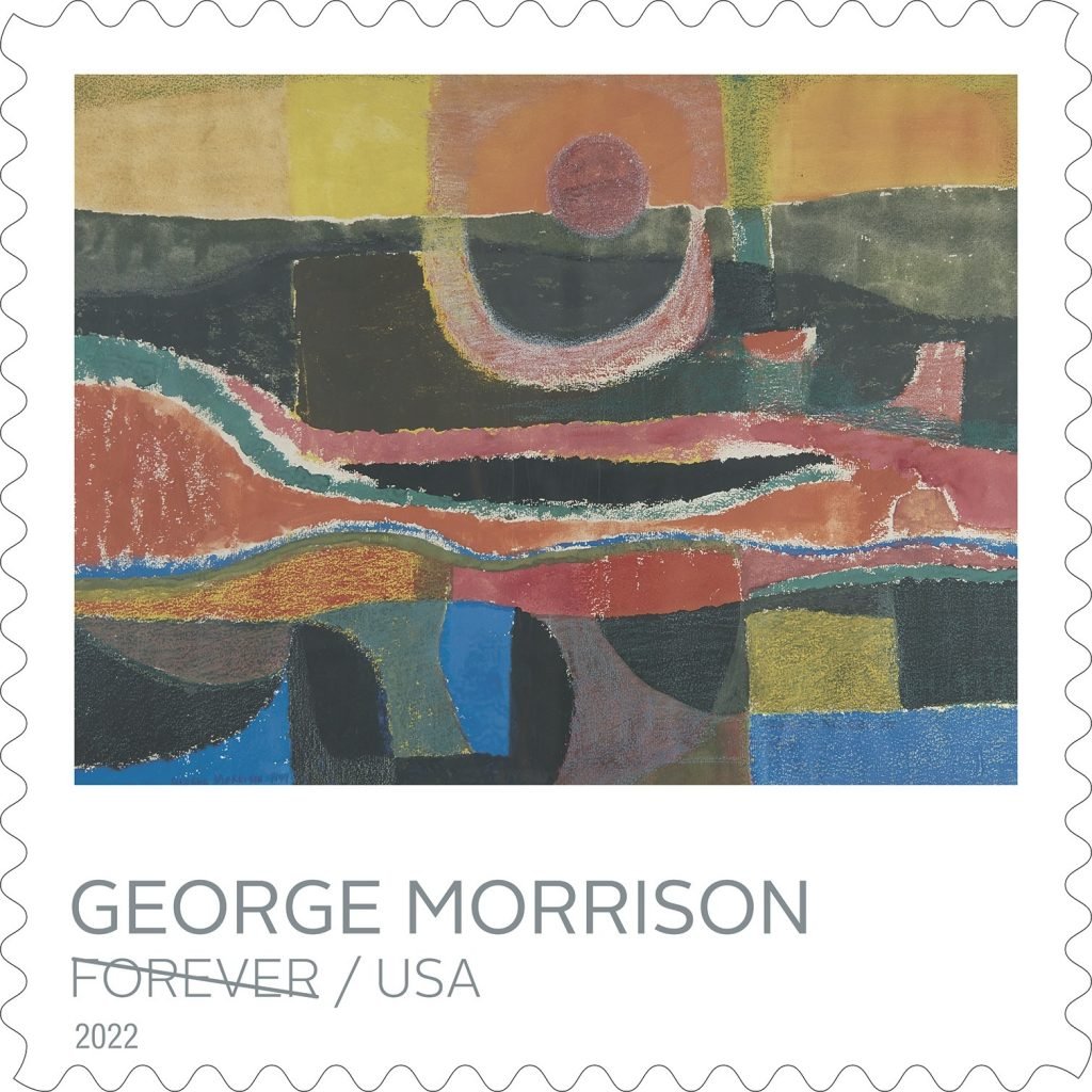 George'o Morrisono „Saulė ir upė“ (1949).  Jungtinių Valstijų pašto tarnybos sutikimu.
