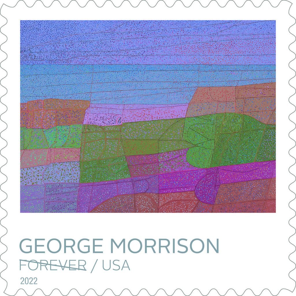 George'o Morrisono „Ežero kraštovaizdis Superior Landscape“ (1981).  Jungtinių Valstijų pašto tarnybos sutikimu.