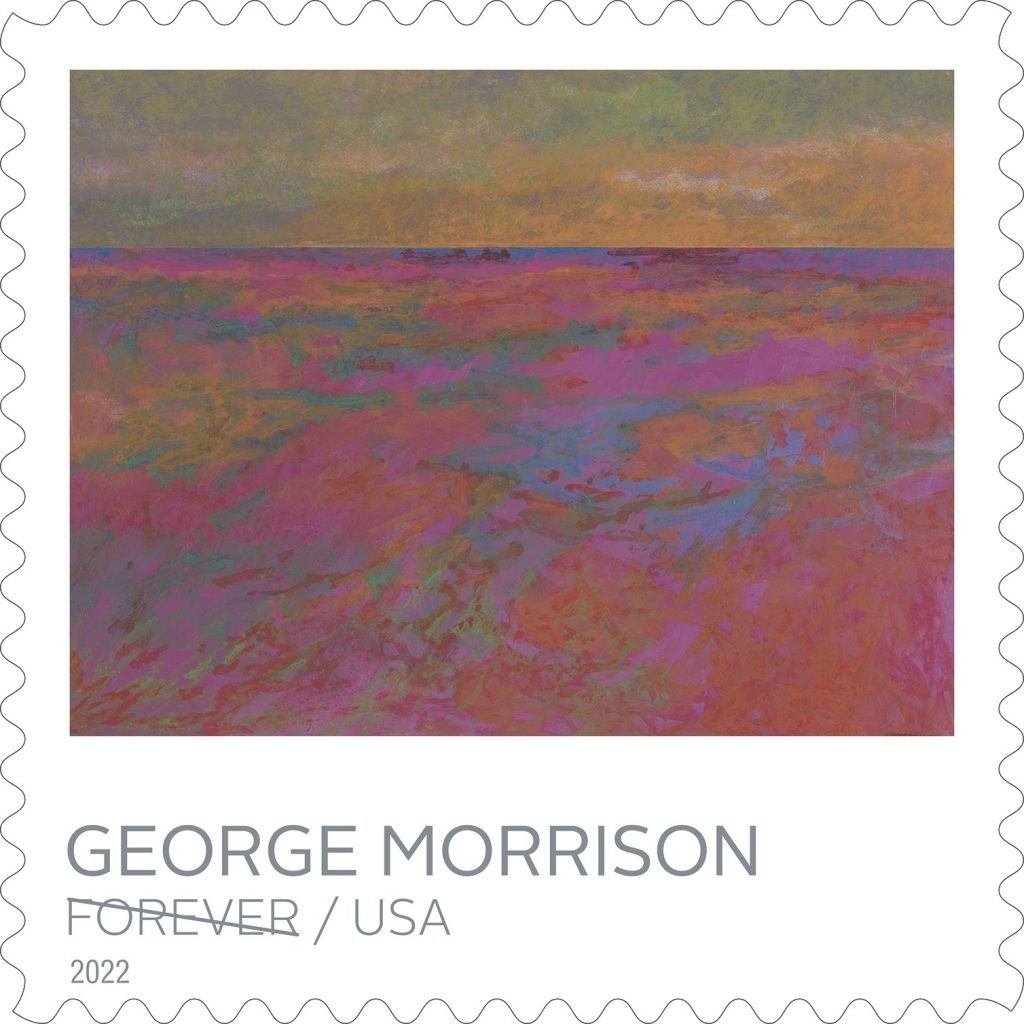 George'o Morrisono „Ežero kraštovaizdis Superior Landscape“ (1981).  Jungtinių Valstijų pašto tarnybos sutikimu.