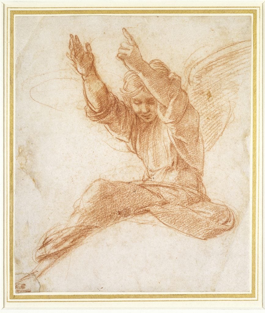 Raphael, <i>Study for an angel</i> (ca. 1515-16). © Ashmolean Museum, University of Oxford.
