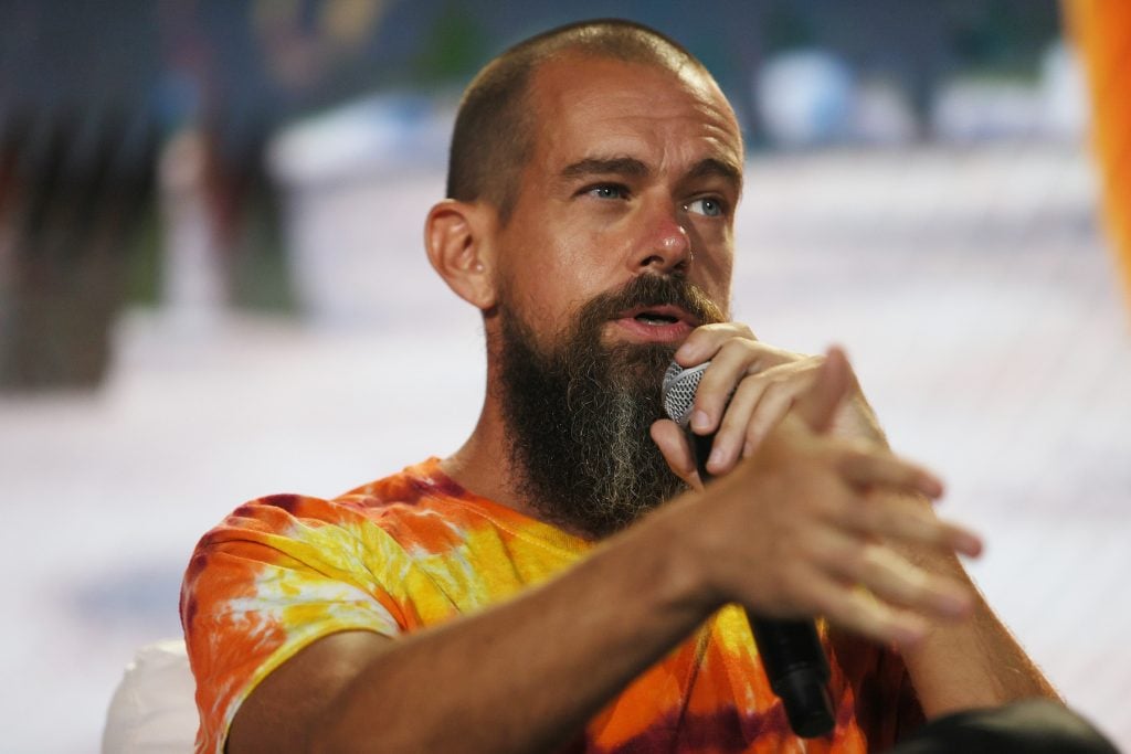 Twitter founder Jack Dorsey speaks onstage at the Bitcoin 2021 Convention. Photo: Joe Raedle/Getty Images.