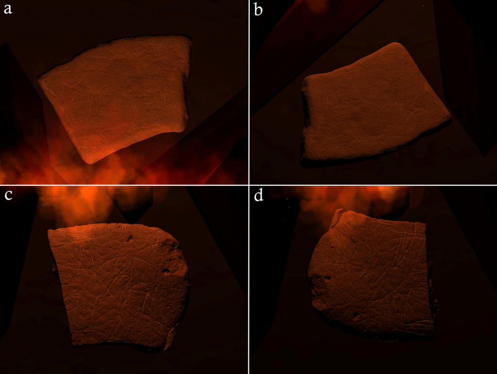 The different position of the viewer or orientation of the plaquette renders visible or ambiguates different figurative depictions on the plaquette. Courtesy of Plos One.