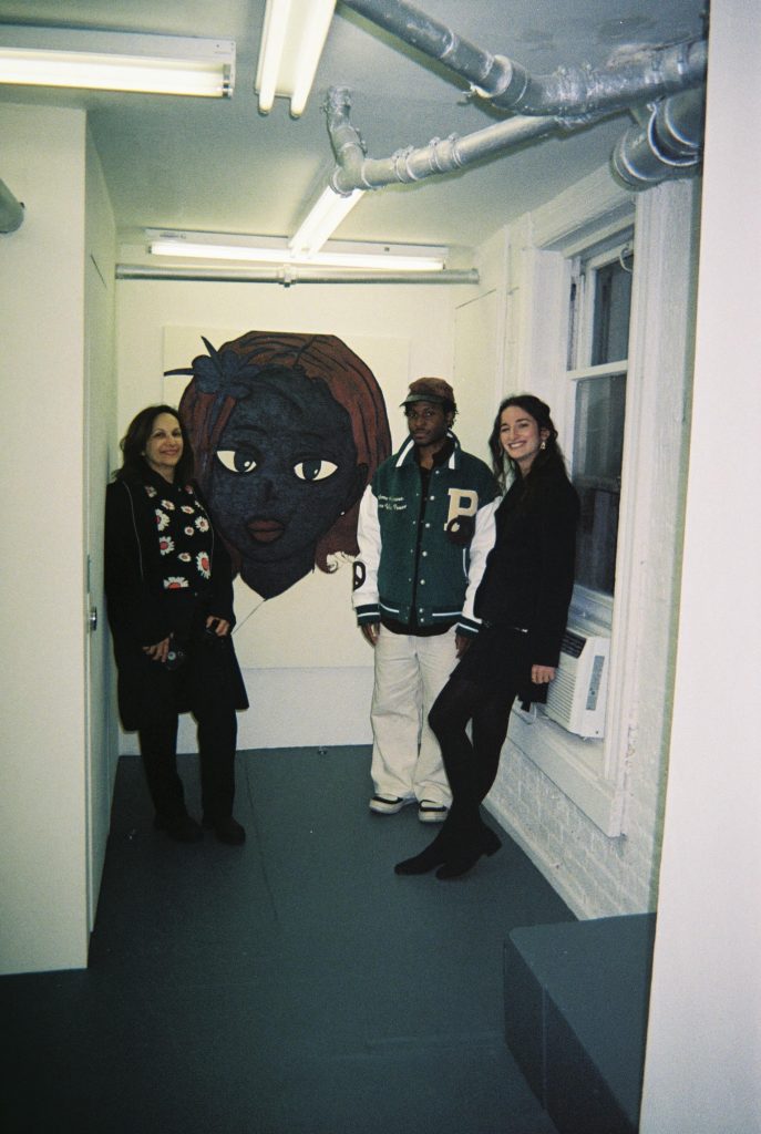 Liz Koury, Omari Douglin, and Jordan Boss in front one of (my favorites of) Omari’s painting in his solo at Theta.