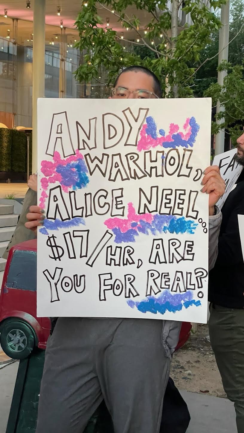 A protester outside the Whitney Museum of American Art. Photo: Maida Rosenstein.