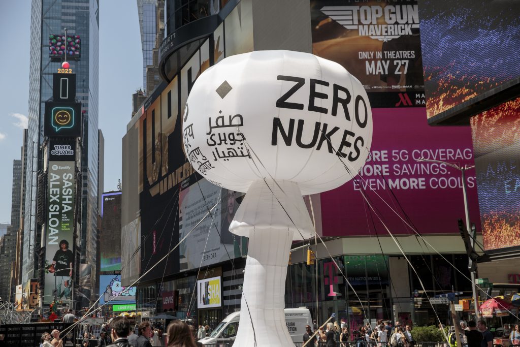 Pedro Reyes, ZERO NUKES (2020) in Times Square. Photo courtesy of Times Square Arts.