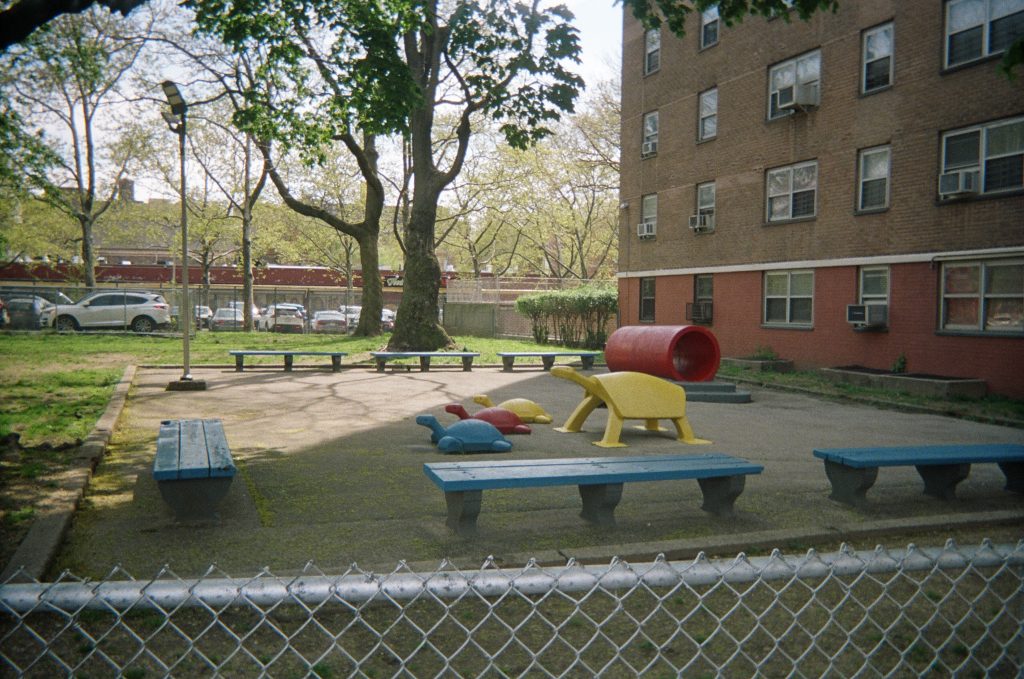 I’ve always loved this little park playground on Montgomery off East Broadway. It feels lifted out of the past — very old school with the concrete. You might get scrapped, but look how cute those turtles are.