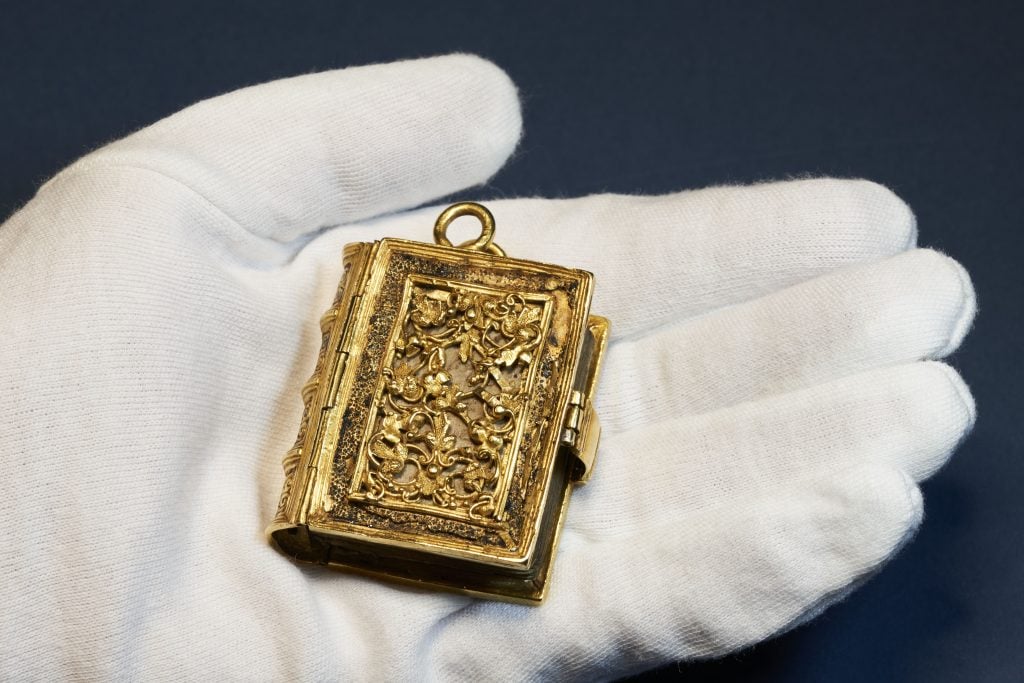 A tiny girdle book with a gold binding, England (ca. 1540). Courtesy of the British Library.