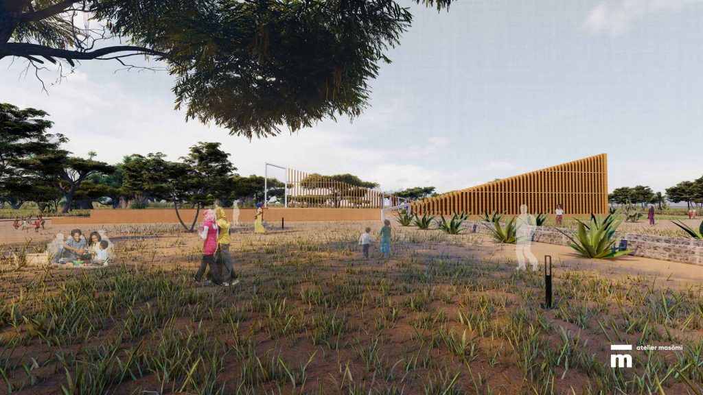 Rendering of the proposed Bët-bi museum and center for culture and community in Senegal © atelier masōmī.