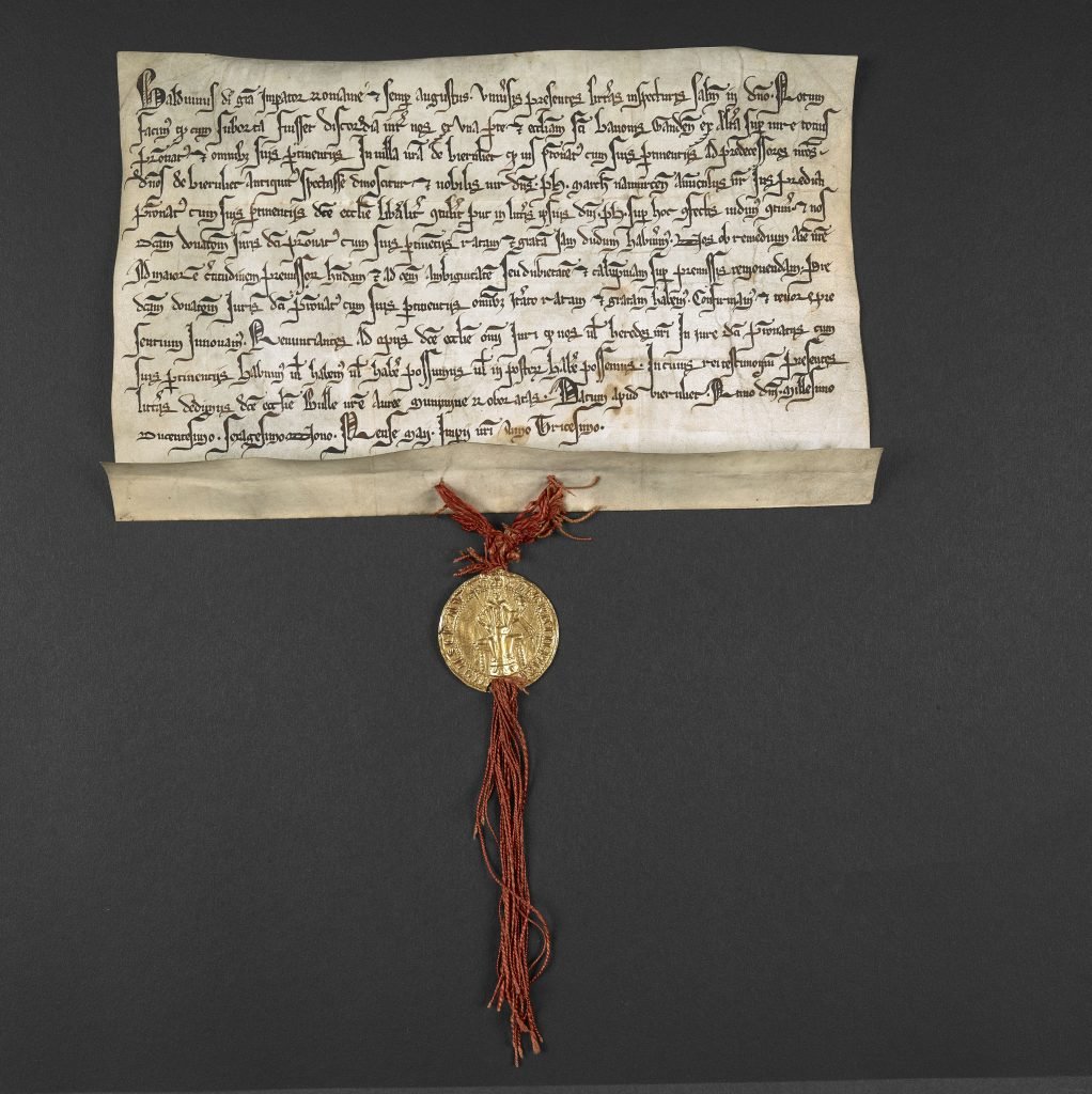 Charter and Gold seal of Emperor Baldwin II, Netherlands, (1269). Courtesy of the British Library.