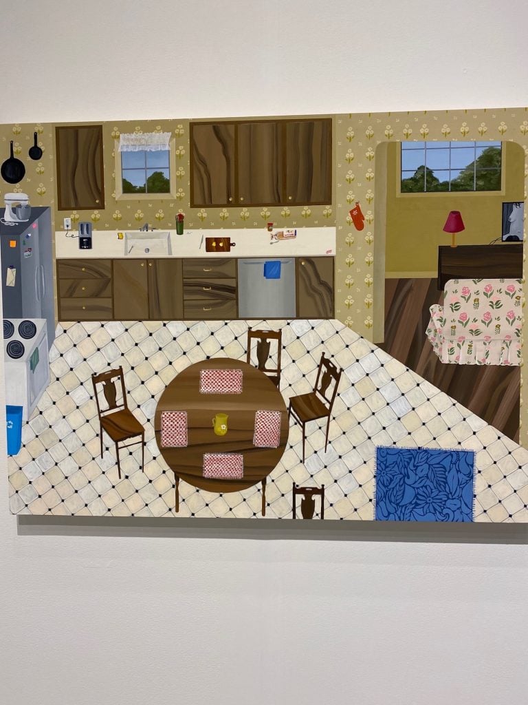 Saturday Morning (2022) one of Ann Buckwalter 's "Kitchen" paintings at Rachel Uffner at Frieze New York. Photo by Eileen Kinsella