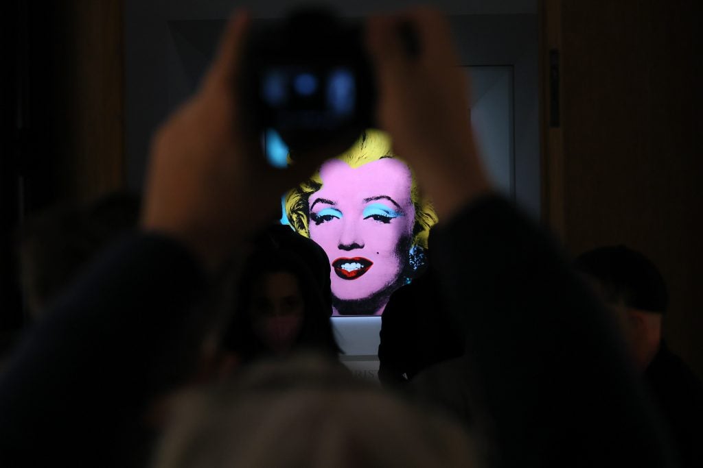 Christie's photocall for Andy Warhol’s Shot Sage Blue Marilyn. (Photo by Dia Dipasupil/Getty Images)