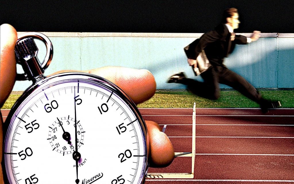 A businessman races to beat the clock, 20 September 2005. AFR Photo illustration by Phil Carrick. Photo: Fairfax Media via Getty Images.