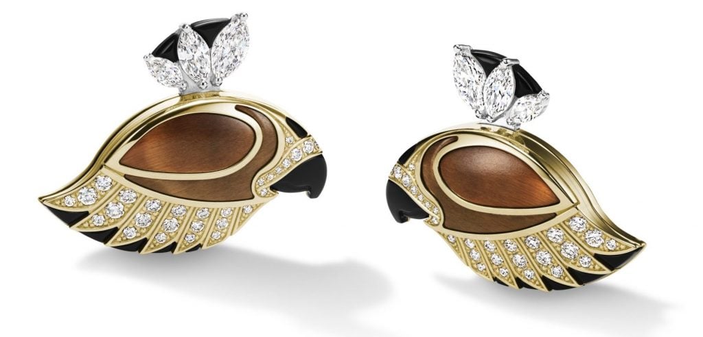 Two Birds With Many Stones: These Falconry Legacy cufflinks feature fancy quartz, fancy onyx, and diamonds set in 18k yellow gold and 18k white gold. Courtesy of Harry Winston.