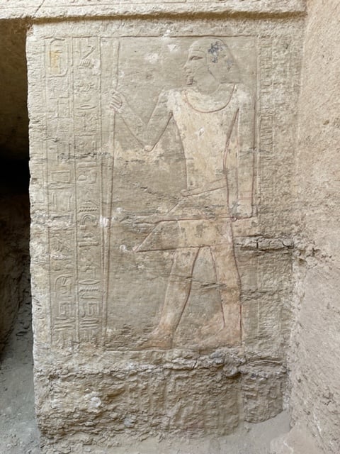 Relief depiction of the tomb’s owner on the tomb facade. Photo courtesy of J. Dąbrowski/ Polish Centre of Mediterranean Archaeology, University of Warsaw.
