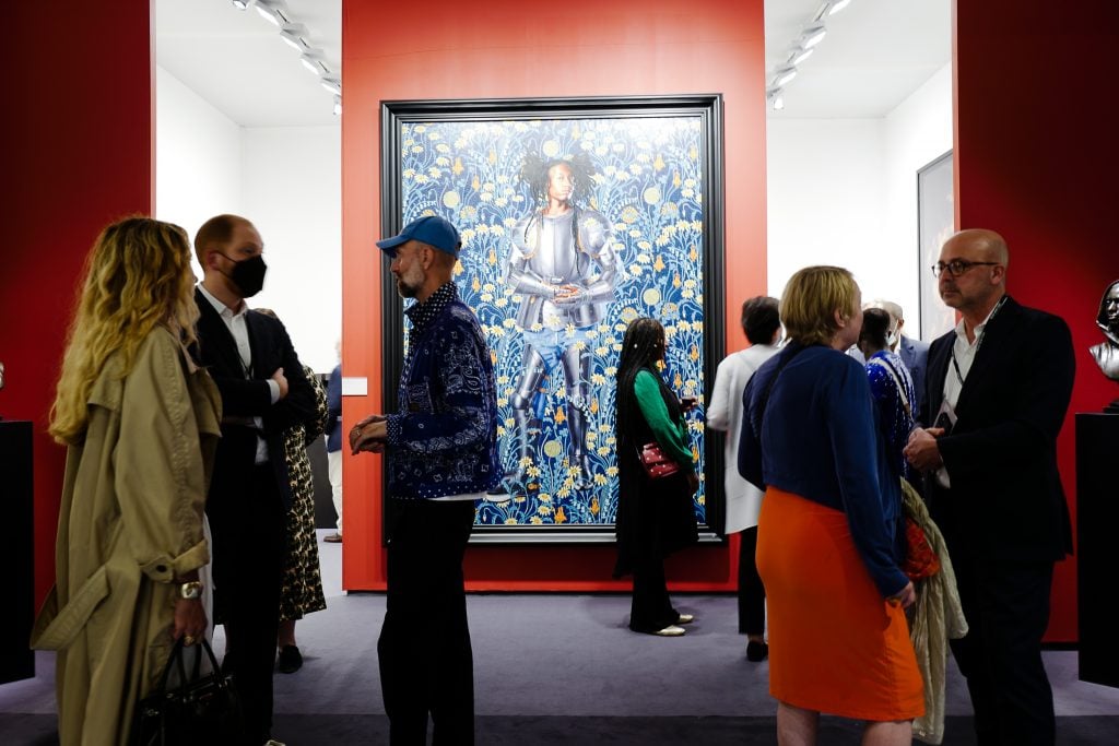 Sean Kelly shows a Kehinde Wiley portrait at TEFAF New York 2022. Photo by David Benthal, courtesy of TEFAF.