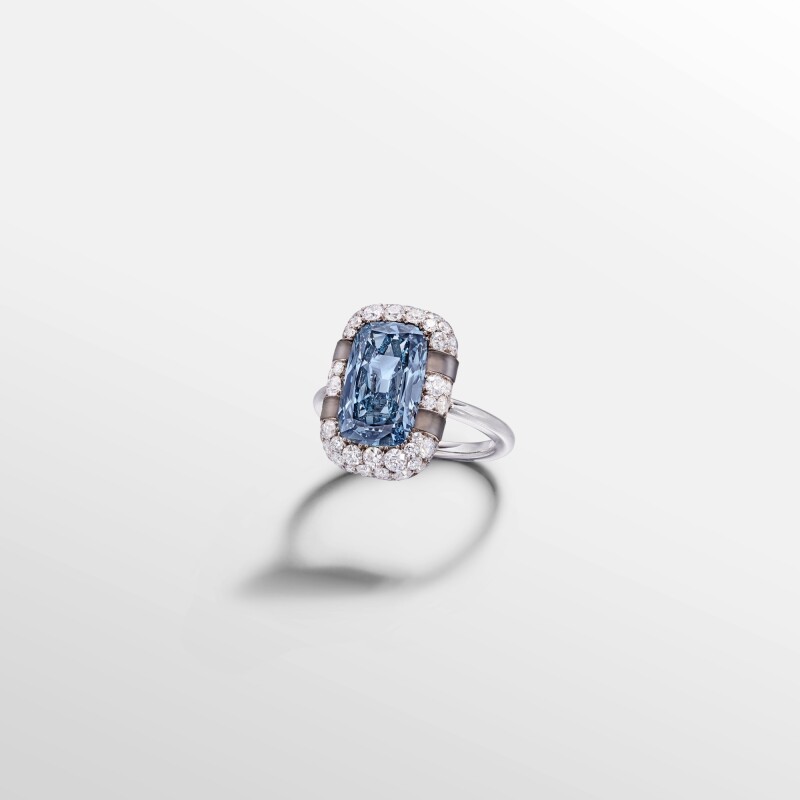 Circe Fancy Vivid Blue Diamond, Chalcedony, and Diamond Ring. Courtesy of Sotheby's.