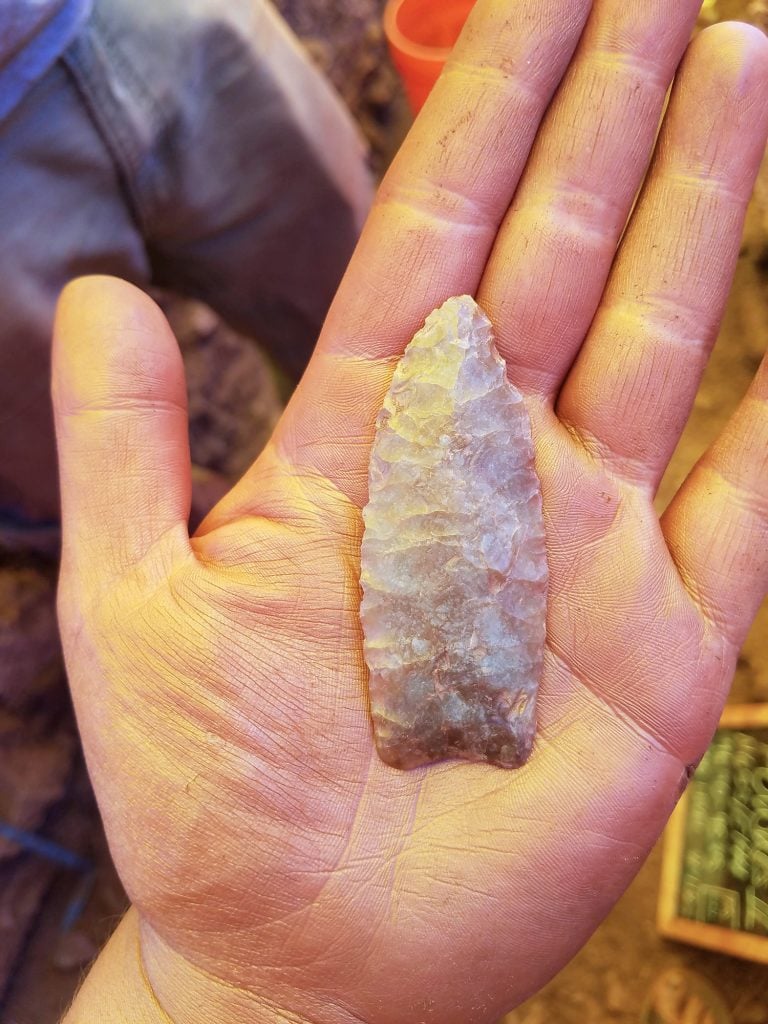 A Clovis point discovered from the Powars II site. Photo by Spencer Pelton, courtesy of the University of Wyoming.