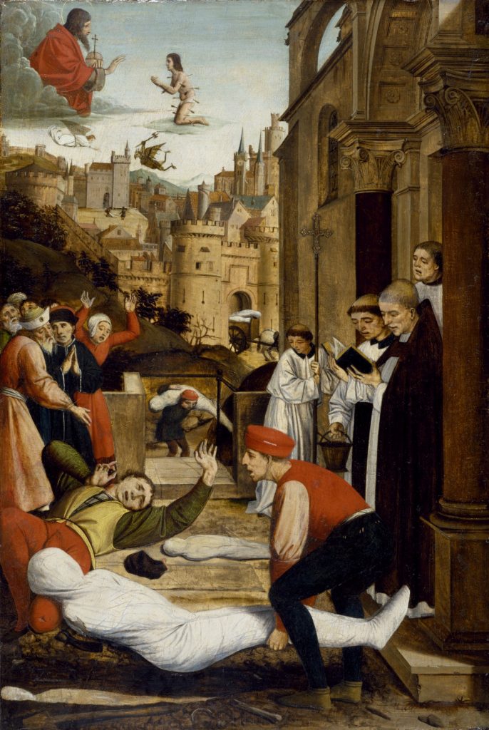 Josse Lieferinxe, St. Sebastian Interceding for the Plague-Stricken (1497). 