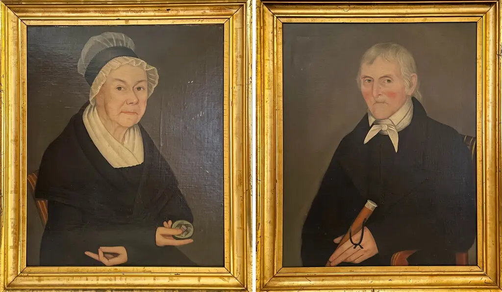 The FBI has returned these 1820s Ammi Phillips paintings of New Paltz couple Annatje Eltinge and Dirck D. Wynkoop to the Historic Huguenot Street historical society in New Paltz, New York, 50 years after their theft. Photo courtesy of the Historic Huguenot Street, New Paltz.