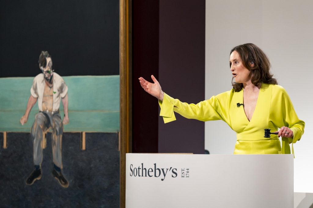 £43.3million Francis Bacon portrait of Lucian Freud, the most expensive contemporary painting sold in London since 2014. Photo by Haydon Perrior, courtesy Sotheby's