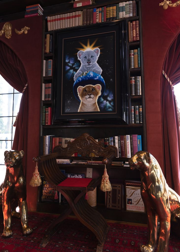 2. Siegfried and Roy's home in Las Vegas, with William "Schim" Schimmel's <em>Sarmonti and Shaka | The White Lions of Timbavati</em> (1996). Photo by Colton Soref, courtesy of Bonhams.