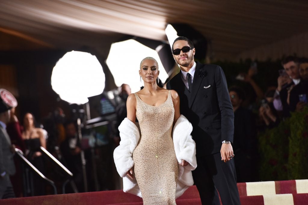 Kim Kardashian and Pete Davidson attended the 2022 Met Gala. She controversially wore Marilyn Monroe's “Happy Birthday, Mr. President” dress—the most expensive dress ever sold at auction. Photo by Sean Zanni/Patrick McMullan.