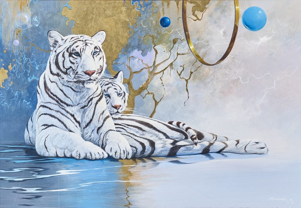 Mario F. Fernandez, <em>Enchanted Moment</em> (1993). This painting, from the collection of Siegfried and Roy, sold for $1,912.50 at Bonhams Los Angeles. Photo courtesy of Bonhams Los Angeles. 