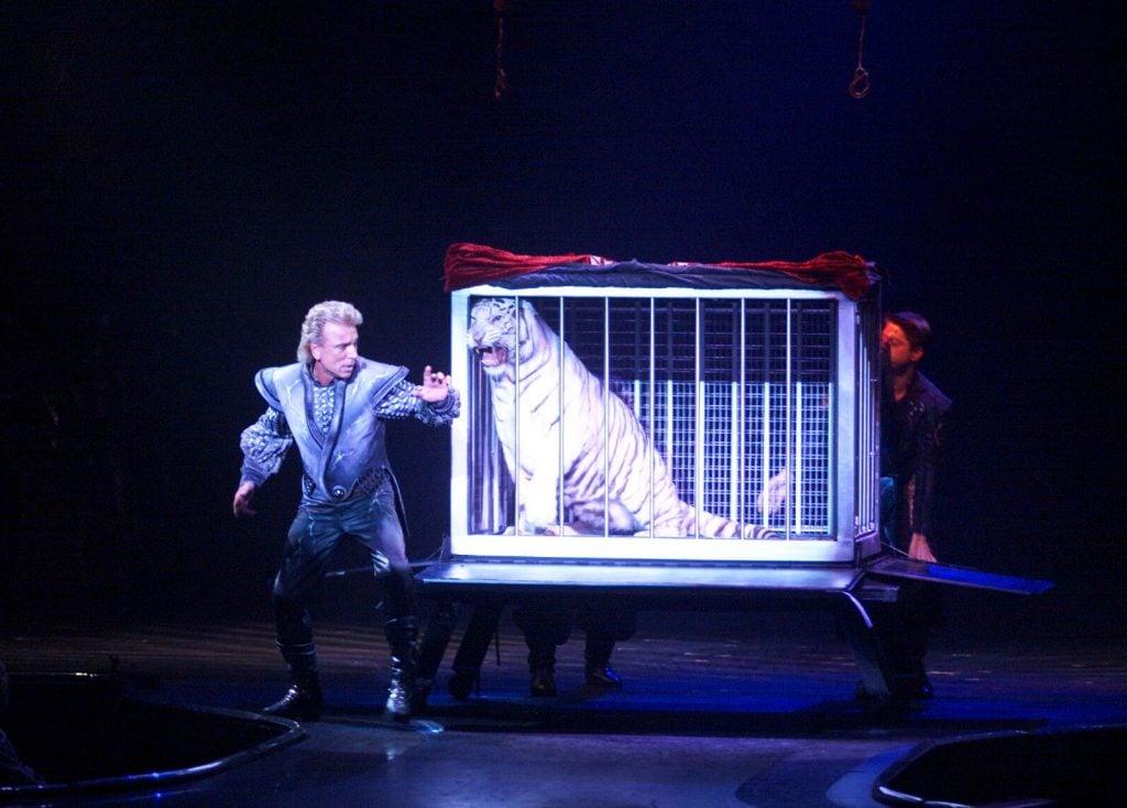 Siegfried and Roy performing in costumes offered in the Bonhams auction. Photo courtesy of Bonhams. 