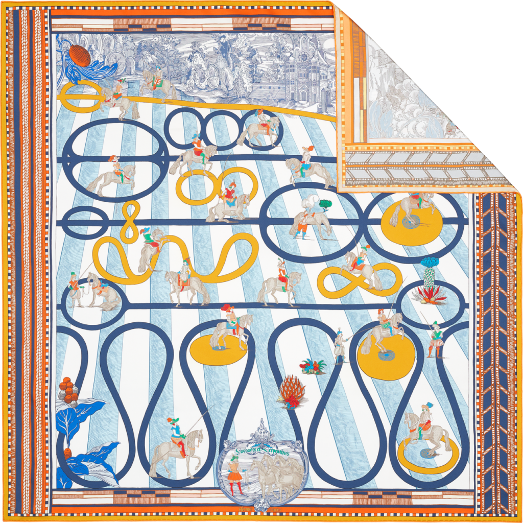 An idyllic scene is depicted on one if the famed scarves. Courtesy of Hermes.