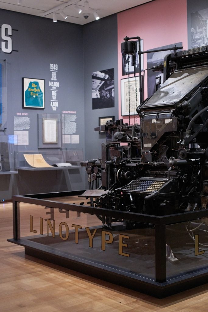 A Linotype machine on view in "Analog City: NYC B.C. (Before Computers)" at the Museum of the City of New York. Photo courtesy of the Museum of the City of New York. 