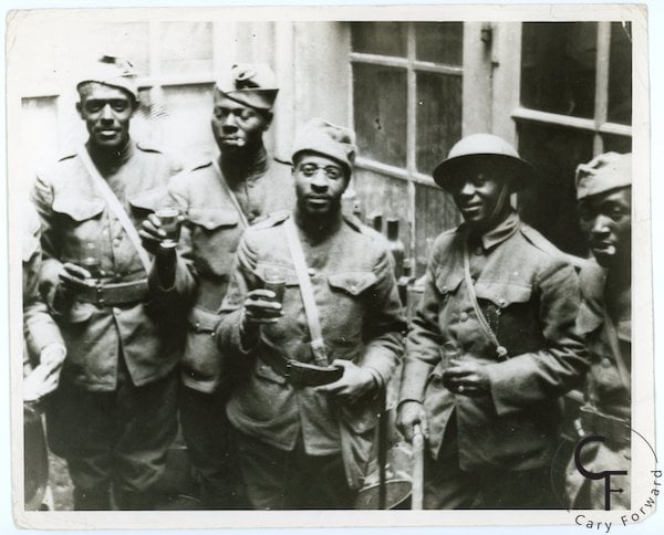 Harlem Hellfighters, 369th World War I Infantry Regiment celebrating 4th of July.  Photo courtesy of the Cary Forward Archives, Richmond, Virginia. 