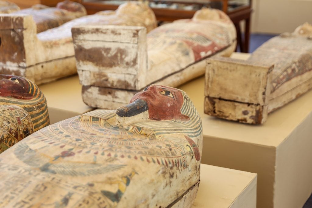 Sarcophagi discovered at Saqqara. Photo by Ziad Ahmed/NurPhoto via Getty Images.