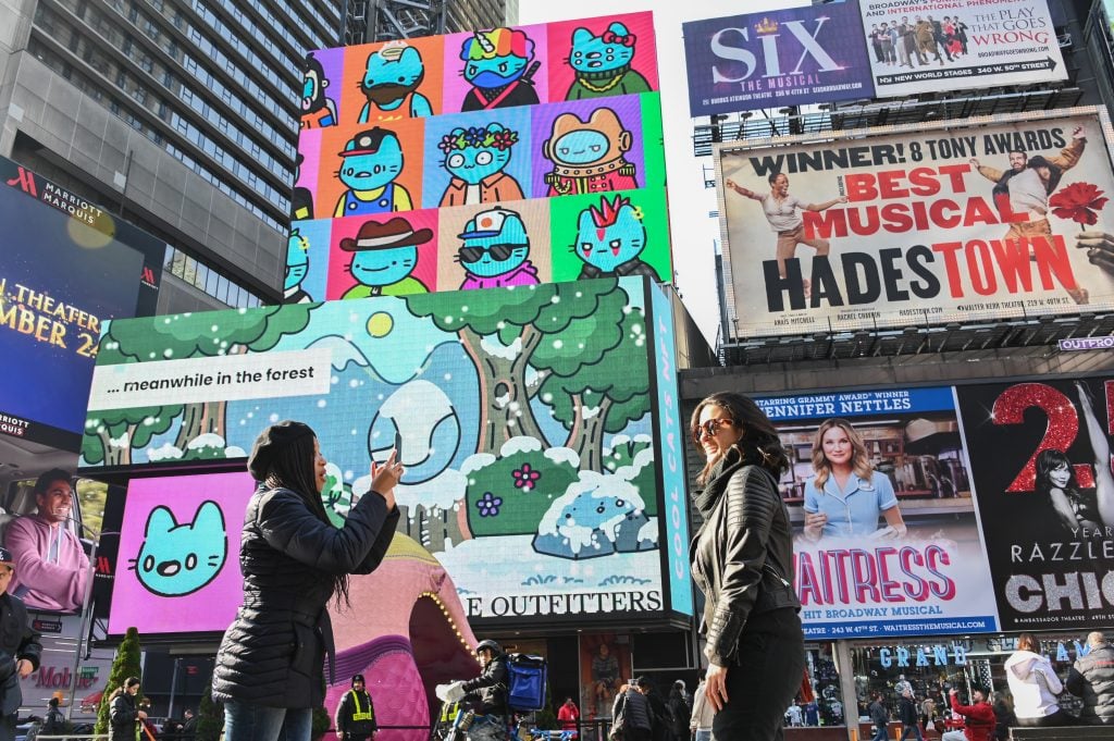 Cool Cats NFT billboards in Times Square on November 17, 2021 in New York City. Photo by Noam Galai/Getty Images.