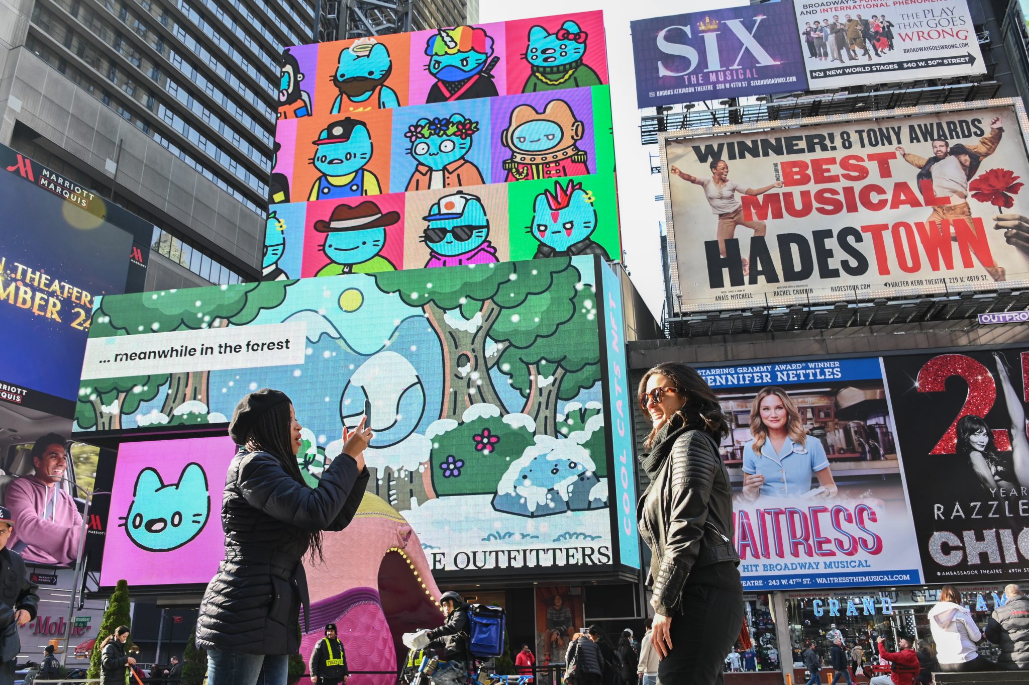 Cool Cats NFT billboards in Times Square on November 17, 2021 in New York City. Photo by Noam Galai/Getty Images.