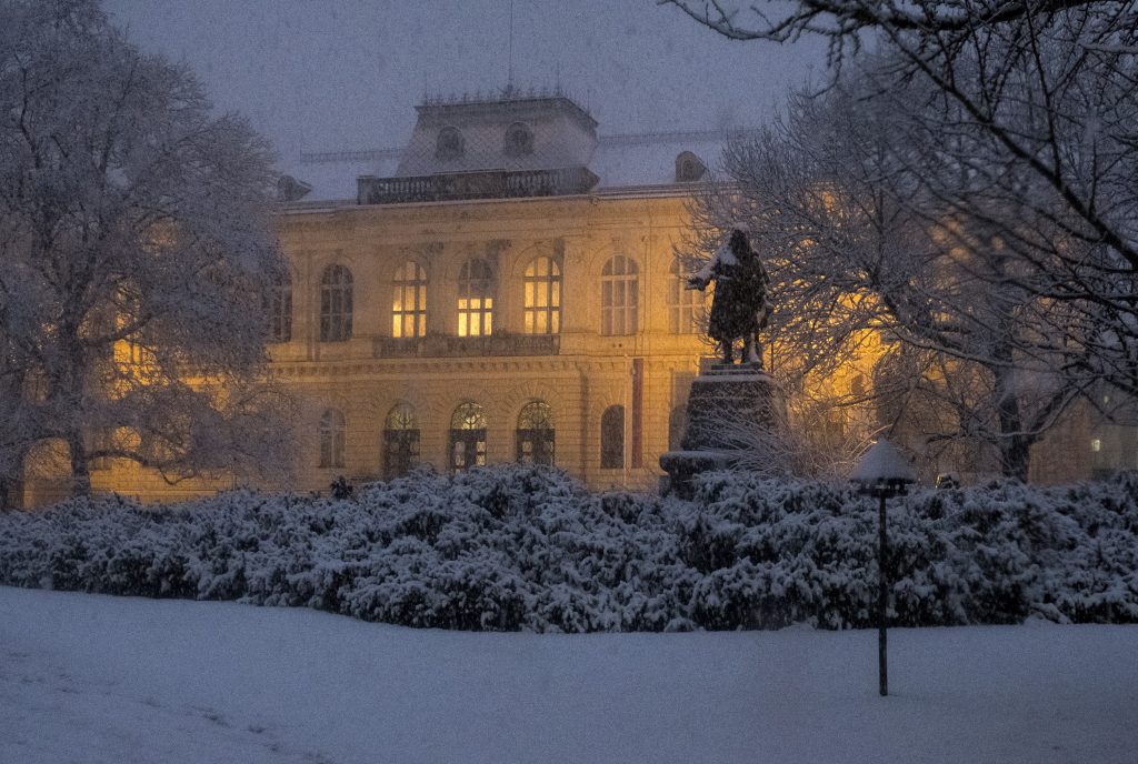 The National Museum of Slovenia under heavy snow on January 13, 2017 in Ljubljana. Photo by Marco Secchi/Getty Images.
