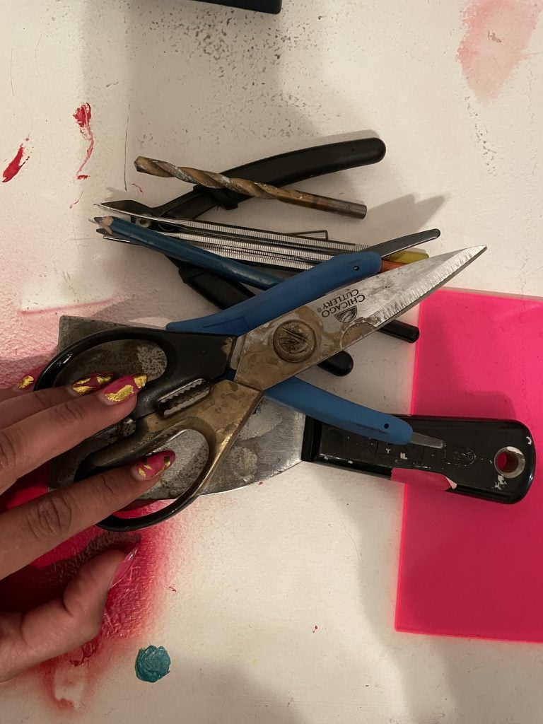 Baseera Khan's scissors and other essential art tools. Photo courtesy of the artist.
