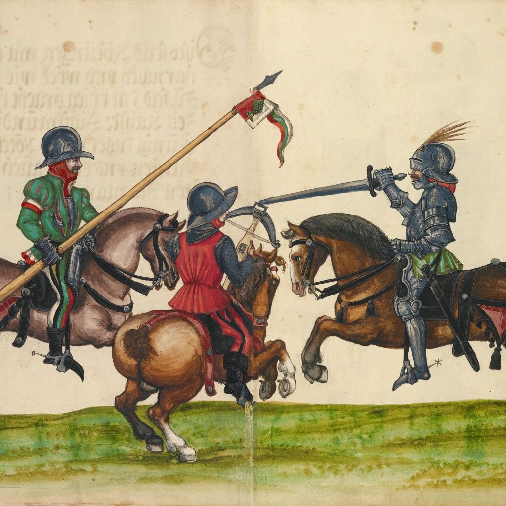 Unknown German, Three Horsemen in Armor from the Time of the Emperor Sigismund (ca. 1560-70). Courtesy of the Getty Museum.