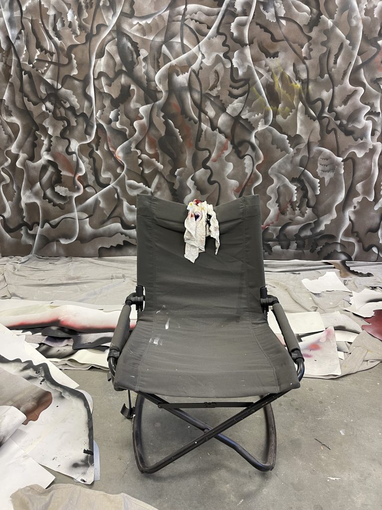 Lonnie Holley's favorite chair in his studio.  Photo courtesy of the artist. 
