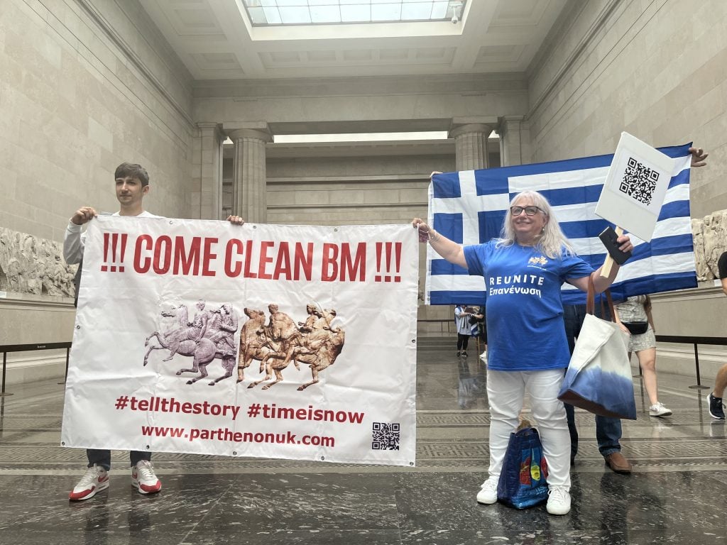 Activist Marlen Godwin calls on the British Museum to be more open and truthful in its account of how Lord Elgin removed the sculptures from Greece. Photo: Cristina Ruiz