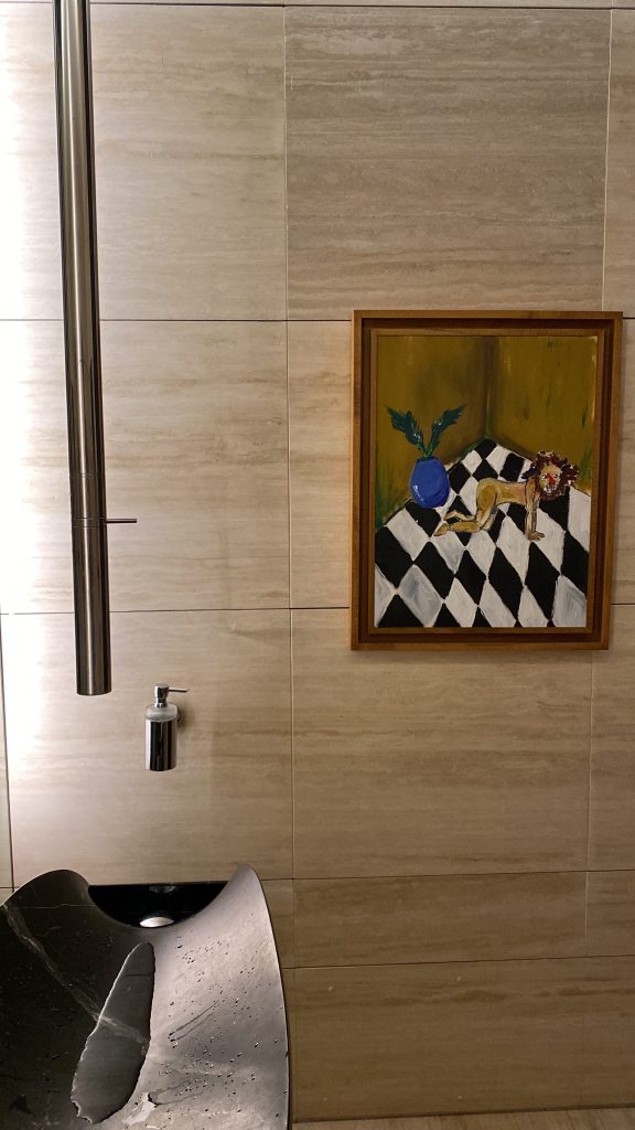 A painting by Emirati artist Maitha Abdalla hangs in Tabari's bathroom. Courtesy of Maliha Tabari.
