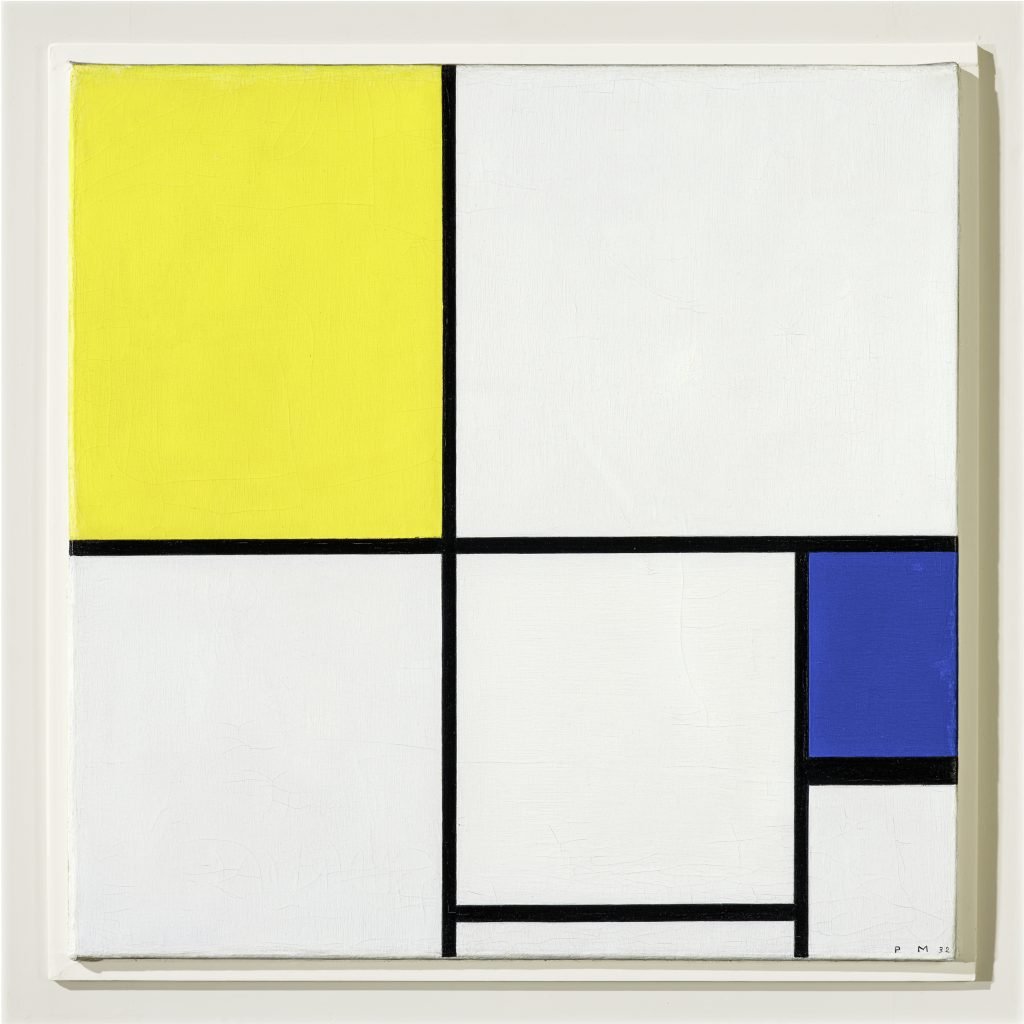 Piet Mondrian, Composition With Yellow and Blue (1932). Fondation Beyeler, Riehen / Basel, Beyeler Collection; acquired with a contribution by Hartmann P. und Cécile Koechlin-Tanner, Riehen © Mondrian / Holtzman Trust c/o HCR International Warrenton, VA USA Photo: Robert Bayer, Basel