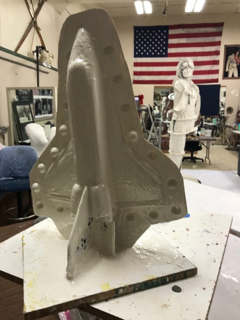The mold of the Space Shuttle for Lundeen Sculpture's Sally Ride monument. Photo by Warwick Productions.