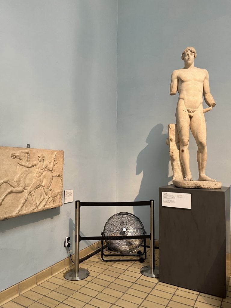 The British Museum has placed 15 fans in its Greek, Assyrian and Egyptian galleries to help increase poor ventilation in the block. Photo: Cristina Ruiz