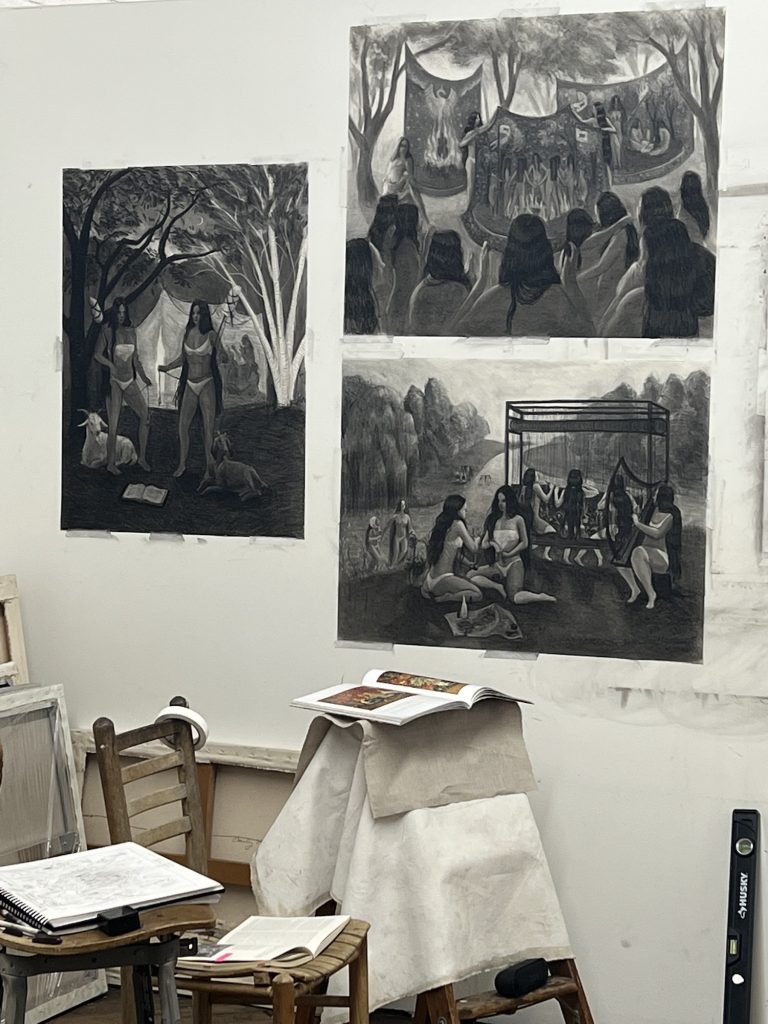 Drawings and reference material in the workshop.  Courtesy of the artist and Monya Rowe Gallery, NYDrawings and studio reference material.  Courtesy of the artist and Monya Rowe Gallery, NY